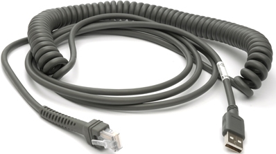 USB-kabel (spiral), för Zebra streckkodsläsare, 4,5 meter