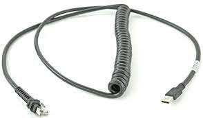 USB-kabel (spiral), för Zebra streckkodsläsare, 2,7 meter (frystålig)