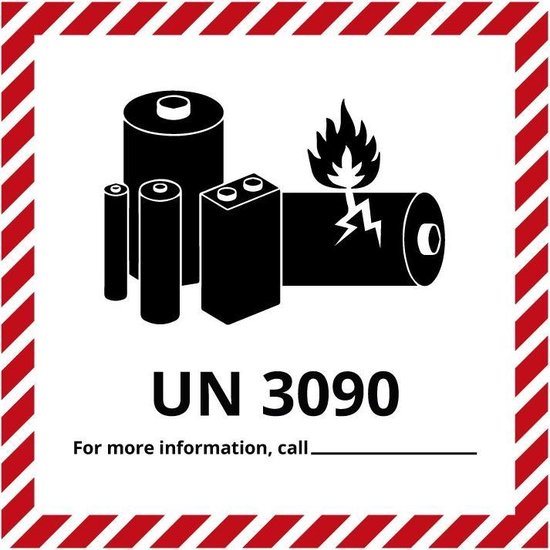 Farligt gods-etiketter för batterier, UN3090, 120x110 mm, 500 st etiketter/rulle