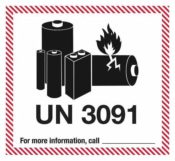 Farligt gods-etiketter för batterier, UN3091, 120x110 mm, 500 st etiketter/rulle