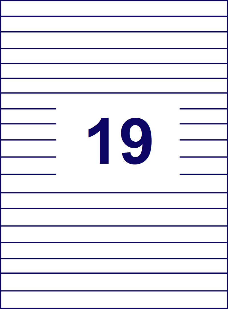 Etiketter på A4-ark, 184x15 mm, 19 etiketter/ark