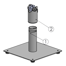 Grundstolpe i metall med vändbart DuraTilt-fäste och basplatta, 120 mm hög, SpacePole